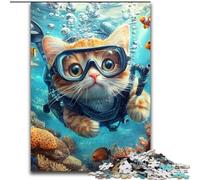 Jigsaw Puzzles for Adults 1000 Diver Cat, Family Game Stress Reliever Difficult Challenge Enhance Love between Couples (Size 26x38cm)