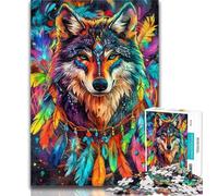 Jigsaw Puzzles for Adults 1000 Dream Catcher Wolf Adult Jigsaw,Fun Games Every Piece Is Unique - Challenging Family Fun Game 26x38cm