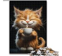 Jigsaw Puzzles for Adults 1000 Drinking Coffee Cat Puzzle for Teenagers, Couples, And Friends for Birthdays, Christmas 50X75CM