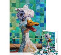 Jigsaw Puzzles for Adults 1000 Duck with Toilet Paper Hat Painting Impossible Game For Family Fun Home Decoration Toys with Fully Interlocking Randomly Shaped Pieces (38X52cm)