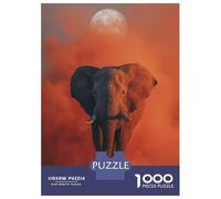Jigsaw Puzzles for Adults 1000 Elephant Under The Moon in Orange Haze Jigsaw for Adults Relaxing Games Pattern Assembly Gifts for Friends And Family 38x26cm/1000pcs