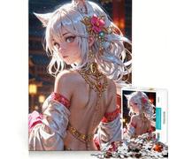Jigsaw Puzzles for Adults 1000 Enchanting White-Haired Kitsune Princess in Traditional Garb, Fun Games, Decompressing Intellectual, Improving Love between Couples 38x26cm