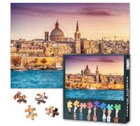 Jigsaw Puzzles for Adults 1000 Europe City Skyline - Hard Difficult Challenging Family Puzzle Valletta Cityscape at Sunset, Educational Puzzle Games Home Decoration 27.5x19.7 Inch