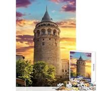 Jigsaw Puzzles for Adults 1000 Famous Galata Tower Sunset Toy Wall Decor Secret Santa Gifts Relaxing Games Artists' Collection, Fine Arts Size 50x75cm