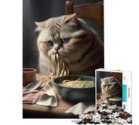 Jigsaw Puzzles for Adults 1000 FatCat Eating Noodhles Relaxing Games Brain Intelligence Challenge Addictive Toys Great Gifts Family Activities (Size 38x26cm)