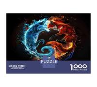 Jigsaw Puzzles for Adults 1000 Fire And Ice Wolves Art Print Jigsaws for Adults Relaxing Games Stress Reliever Challenging To Complete 38x26cm/1000pcs