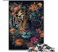 Jigsaw Puzzles for Adults 1000 Floral Tiger Made of Wood, Making It A Great Gift for Family Fun 50x75cm for Home Decor, Brain Training