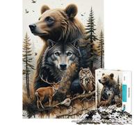 Jigsaw Puzzles for Adults 1000 Forest Animals Bear Fun Activities at Home A Work of Art Relaxing Games Suitable for People Aged 14 And Above (38x52cm)
