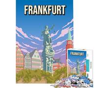 Jigsaw Puzzles for Adults 1000 Frankfurt Germany Vintage Travel Poster Römerberg Lady Justice Relaxing Games Brain Intelligence Challenge Addictive Toys Great Gifts Family Activities 1000