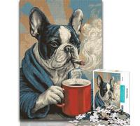 Jigsaw Puzzles for Adults 1000 French Bulldog Drinking Coffee 1000 Pieces for Adults,Fun Games Every Piece Is Unique - Challenging Family Fun Game (size 75x50cm)