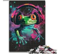 Jigsaw Puzzles for Adults 1000 Frog with Headphones Puzzle Made of cardboard,Intricate Design for Teenagers, DIY Decor, And Brain-Boosting Fun 1000pcs(26x38cm)