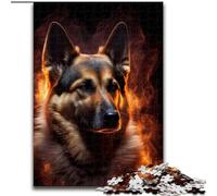 Jigsaw Puzzles for Adults 1000 German Shepherd Fire Wooden Jigsaw Puzzles Challenging & Entertaining, Family Activity (Size 26x38cm)