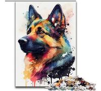 Jigsaw Puzzles for Adults 1000 German Shepherd Watercolor, for Ages 14 And over Each Piece Is Unique - Fun And Challenging Game for The Whole Family Good Gift (Size 50x75cm)
