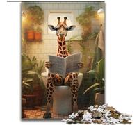 Jigsaw Puzzles for Adults 1000 Giraffe Reading Newspaper Made of Wood, Ideal for Family Fun, Relaxation 50x75cm Challenging & Entertaining, Family Activity