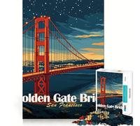 Jigsaw Puzzles for Adults 1000 Golden Gate Bridge at Night Premium Edge Art Cognitive Skill Toy Casual Play Game Birthday Fun Play (50x75cm)