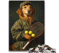 Jigsaw Puzzles for Adults 1000 Golden Retriever Playing Tennis Teenager Puzzles,Challenging Game for Is Ideal As A Gift for The Whole Family (26x38cm)