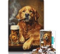 Jigsaw Puzzles for Adults 1000 Golden Retriever Smoking Puzzles for Adults,Stress Reliever Difficult Challenge Suitable for Desktop Decoration (size 75x50cm)
