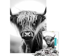 Jigsaw Puzzles for Adults 1000 Grayscale Highland Cow Relaxing Games Brain Intelligence Challenge Addictive Toys Great Gifts Family Activities (Size 50x75cm)