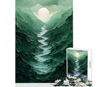 Jigsaw Puzzles for Adults 1000 Green Mountain Valley with River And Sun Toy Wall Decor Secret Santa Gifts Relaxing Games Artists' Collection, Fine Arts Size 50x75cm