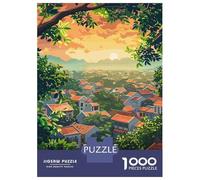 Jigsaw Puzzles for Adults 1000 Hanoi, Vietnam Cityscape Illustration Jigsaw for Adults Relaxing Games Presents for Women Challenging To Complete 70x50cm/1000pcs