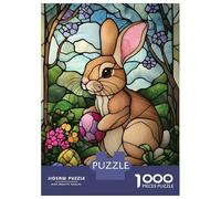 Jigsaw Puzzles for Adults 1000 Happy Easter Bunny Glass Art Puzzle for Adults Anti-Stress Toys Improve Memory Gifts for Friends And Family 38x26cm/1000pcs