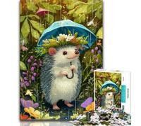 Jigsaw Puzzles for Adults 1000 Hedgehog Holding An Umbrella Teenager Puzzles,family Fun Games Is Ideal As A Gift for The Whole Family (size 75x50cm)