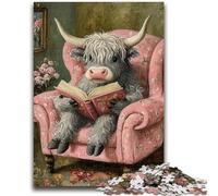 Jigsaw Puzzles for Adults 1000 Highland Cattle Reading A Book 1000 Pieces for Teenagers,Educational Stress Relief Toy Gifts for Friends And Family (50x75cm)