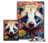 Jigsaw Puzzles for Adults 1000 Honey Badger Flowers Challenging Puzzles 26x38 cm Educational Toy for Teenagers, Home Office Decor