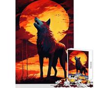 Jigsaw Puzzles for Adults 1000 Howling Wolf Under A Fiery Moon Puzzle For Teenagers Stress Reliever Every Piece Is Unique - for Is Ideal As A Gifts (38x52cm)