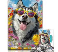 Jigsaw Puzzles for Adults 1000 Huskies And Flowers 1000 Pieces for Teenagers,Stress Reliever Difficult Challenge Unique Home Decor And Gifts (size 75x50cm)