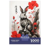Jigsaw Puzzles for Adults 1000 Japan Rabbit Ink Art Jigsaw for Adults Relaxing Games Presents for Women Challenging To Complete 38x26cm/1000pcs