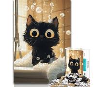 Jigsaw Puzzles for Adults 1000 Jigsaws Artistic Abstract Black Cat,Learning Educational Toys Family Games Suitable for Desktop Decoration 50x75cm