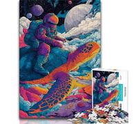 Jigsaw Puzzles for Adults 1000 Jigsaws Astronaut Riding A Turtle,Challenging Game And Family Play Educational Game for Birthday,Chrismas (38x26cm)