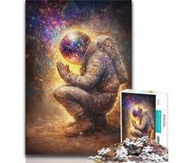 Jigsaw Puzzles for Adults 1000 Jigsaws Astronaut Sitting on The Moon,Challenging Game And Family Play with Matching Poster And Trivia Sheet 38x26cm