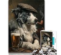 Jigsaw Puzzles for Adults 1000 Jigsaws Australian Shepherd Smoking,Learning Educational Toys Family Games Suitable for Desktop Decoration 38x26cm