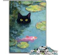 Jigsaw Puzzles for Adults 1000 Jigsaws Black Cat in The Lake, Decompressing Intellectual Educational Toy Is Ideal As Gifts for The Whole Family 50x75cm