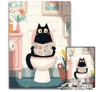 Jigsaw Puzzles for Adults 1000 Jigsaws Black Cat Sitting on The Toilet Cardboard Jigsaw Puzzles for 14+ Difficult to Complete But Fun And Humorous Birthday Gift 26X38CM