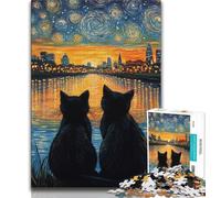 Jigsaw Puzzles for Adults 1000 Jigsaws Black Cat Under The Night Sky,Family Activity Fun at Home Activities,Birthday Present,Travel Gifts (38x26cm)