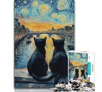 Jigsaw Puzzles for Adults 1000 Jigsaws Black Cat Under The Night Sky, Stress Reliever Difficult Challenge,Secret Santa Gifts for Age 14 Years Up 38x26cm