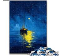Jigsaw Puzzles for Adults 1000 Jigsaws Boat Sailing Under The Starry Sky, Decompressing Intellectual Educational Toy Birthday Present, Gifts, Wall Art (Size 50x75cm)