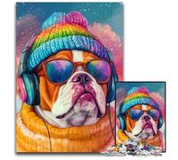 Jigsaw Puzzles for Adults 1000 Jigsaws Bulldog Listening to Music Puzzle Learning Educational Toys,is Ideal As Gifts for The Whole Family for Ages 14+ 26X38CM