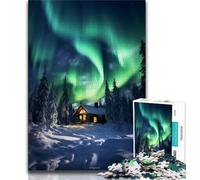 Jigsaw Puzzles for Adults 1000 Jigsaws Cabin Under The Aurora,Challenging Game And Family Play with Matching Poster And Trivia Sheet (38x26cm)