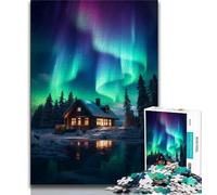 Jigsaw Puzzles for Adults 1000 Jigsaws Cabin Under The Aurora,Challenging Game And Family Play with Matching Poster And Trivia Sheet (38x26cm)