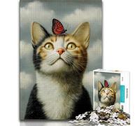 Jigsaw Puzzles for Adults 1000 Jigsaws Cat And Butterfly,Learning Educational Toys Family Games Suitable for Desktop Decoration 75x50cm