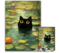 Jigsaw Puzzles for Adults 1000 Jigsaws Cat in The Lotus Leaf Wooden Jigsaw Puzzles for 14+ Difficult to Complete But Fun And Humorous Birthday Gift 50X75CM