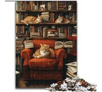 Jigsaw Puzzles for Adults 1000 Jigsaws Cat on The Bookshelf, Educational Toys for Is Ideal As A Gift for The Whole Family for And 14 Years Old (size 26x38cm)