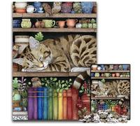 Jigsaw Puzzles for Adults 1000 Jigsaws Cat on The Bookshelf Puzzle Games Toys Gift, Enhance Love between Couples for Age 14+ 50X75CM