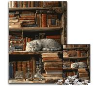 Jigsaw Puzzles for Adults 1000 Jigsaws Cat on The Bookshelf Wooden Puzzles Challenging Game Toys, Unique Birthday And Gifts for Age 14 Years Up 50X75CM