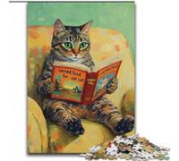 Jigsaw Puzzles for Adults 1000 Jigsaws Cat Reading A Book, Educational Toys for Is Ideal As A Gift for The Whole Family for And 14 Years Old (size 26x38cm)