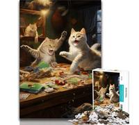Jigsaw Puzzles for Adults 1000 Jigsaws Cats Play Poker,Challenging Game And Family Play with Matching Poster And Trivia Sheet (38x26cm)